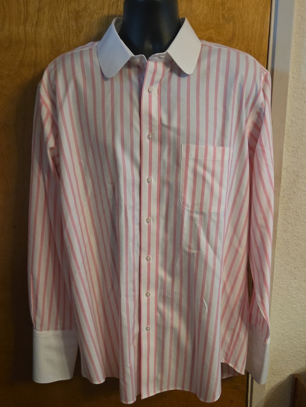 Paul Fredrick Pink /White, Plaid Dress Shirt with French Cuffs Tailored Fit  XXL